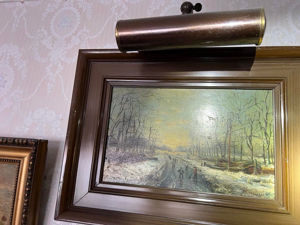 Schilderij Winterlandschap met Schaatsers - Ges: A. van Laar, Ophalen