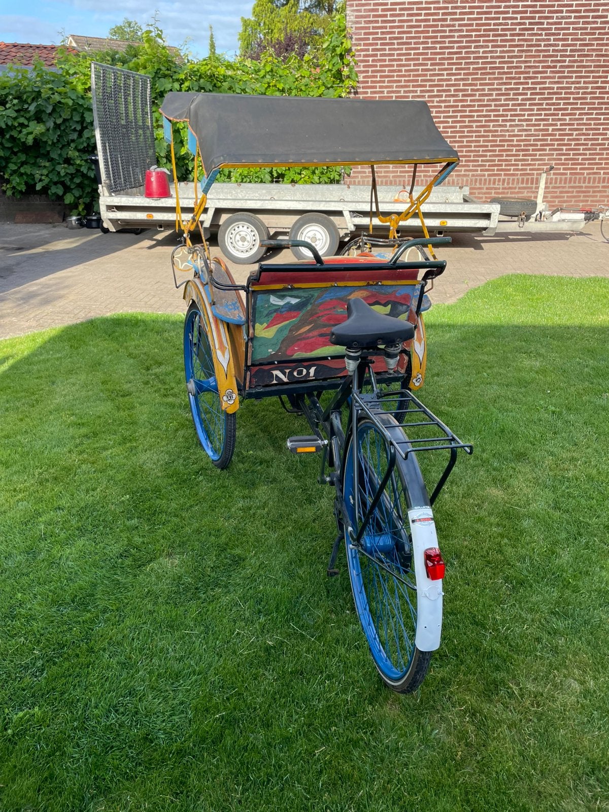 Riksja fiets taxifiets bakfiets decoratie fiets, Ophalen, Gebruikt