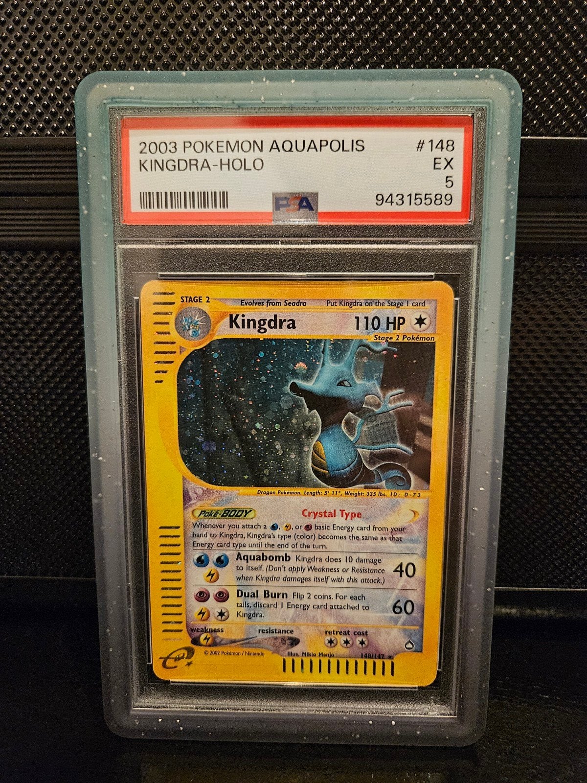 2003 Pokemon Crystal Kingdra #148 PSA 5 Aquapolis, Ophalen of Verzenden, Zo goed als nieuw, Losse kaart, Foil