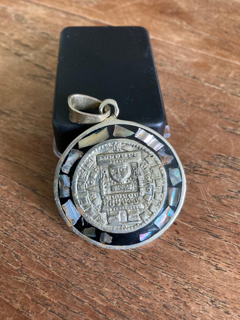 Vintage zware sterling zilveren Azteekse hanger 925, Ophalen of Verzenden, Zilver