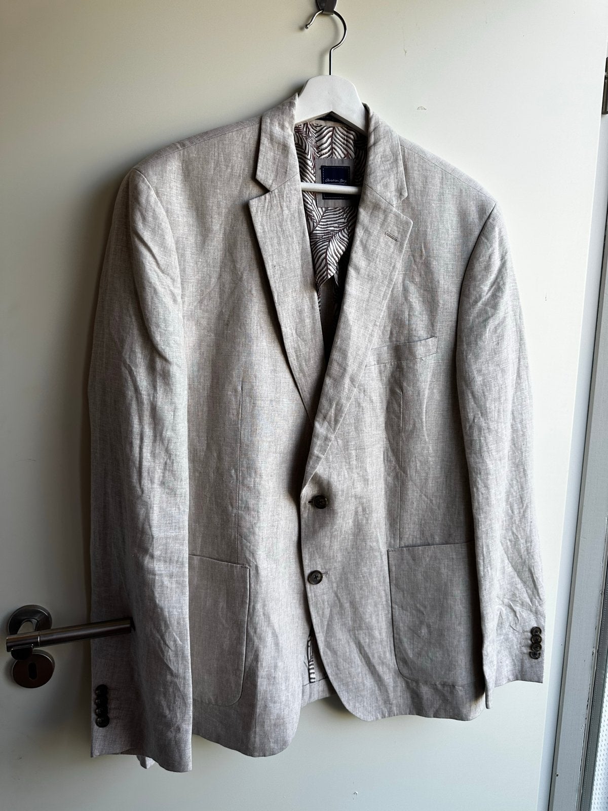 Christian Berg Linnen Blazer - Maat 54, Ophalen of Verzenden, Zo goed als nieuw, Maat 52/54 (L), Beige