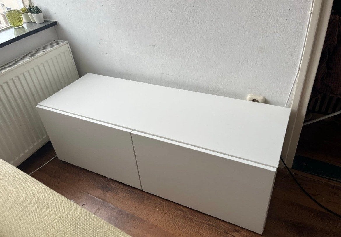 Witte lage kast / tv-meubel / tv-kastje, Ophalen, Gebruikt, 100 tot 150 cm, Minder dan 100 cm