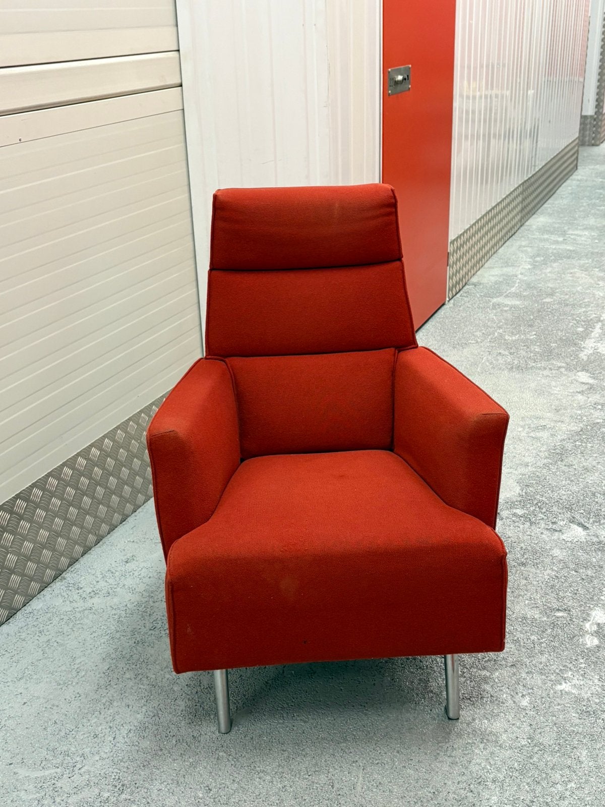 2x een Roderick Vos rode solo fauteuil, Ophalen, Gebruikt, 75 tot 100 cm, 50 tot 75 cm