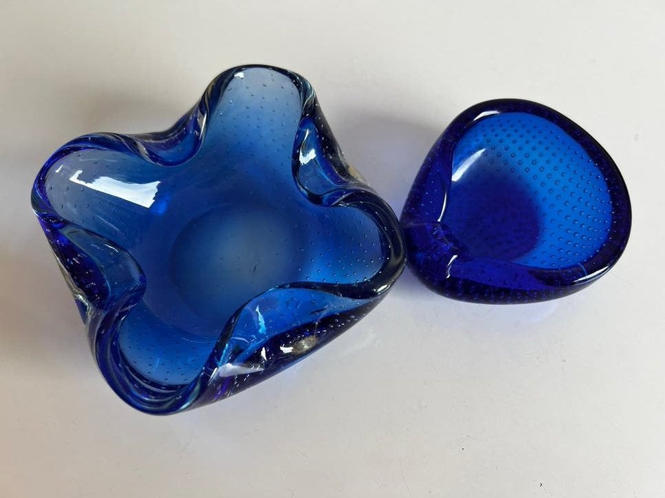 2 Vintage Murano Italy Bullicante Schalen Blauw 60’s, Ophalen of Verzenden