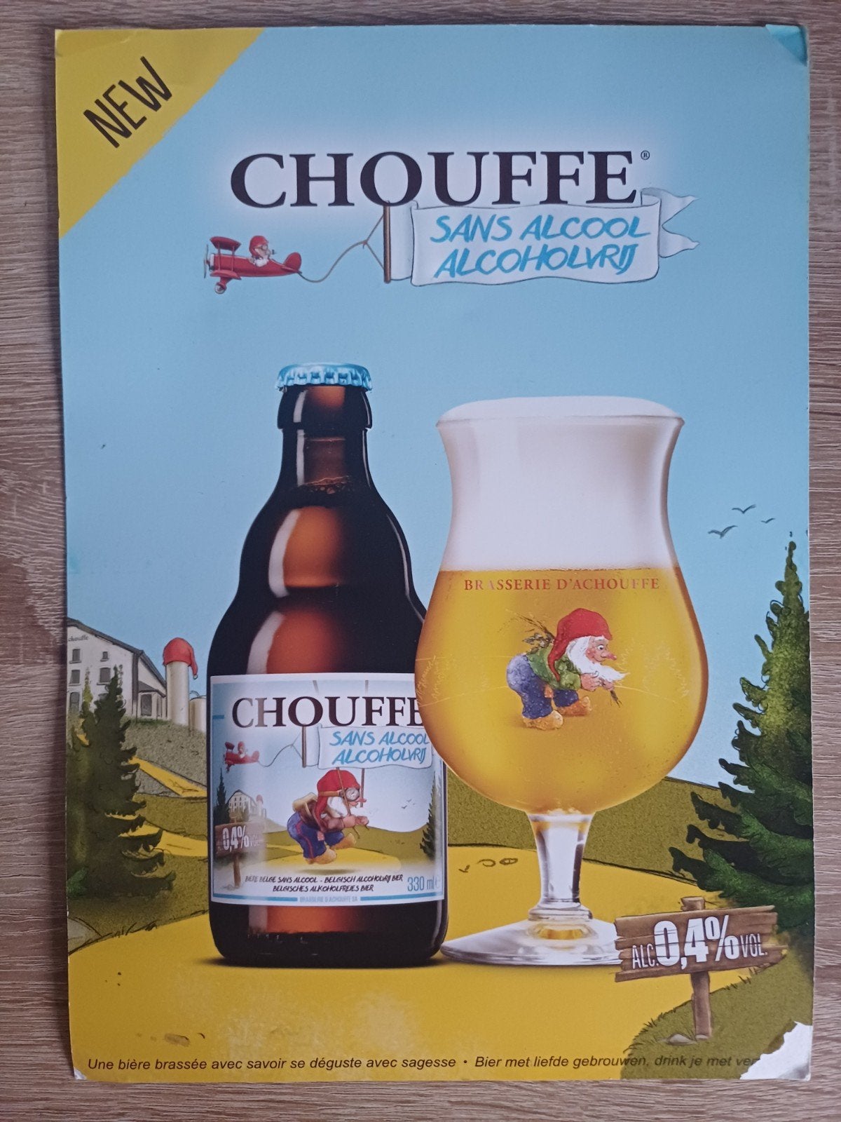 La Chouffe 0.4% Alcoholvrij Bier Poster - Nieuw, Verzamelen, Biermerken, Ophalen of Verzenden, Nieuw, Reclamebord, Plaat of Schild