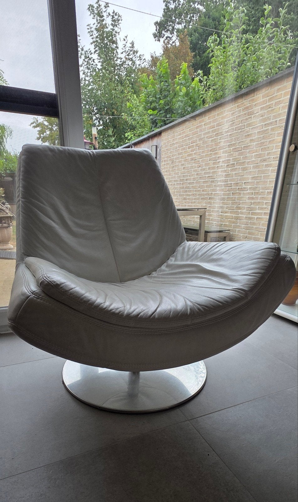 Longlife by W. Schillig design fauteuil - wit leer, Ophalen, Modern design, Gebruikt, 75 tot 100 cm