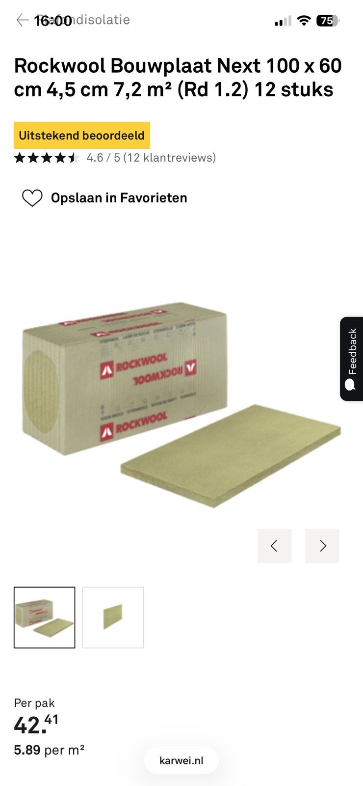Rockwool isolatie, Ophalen, 4 tot 8 cm, Nieuw, Steenwol