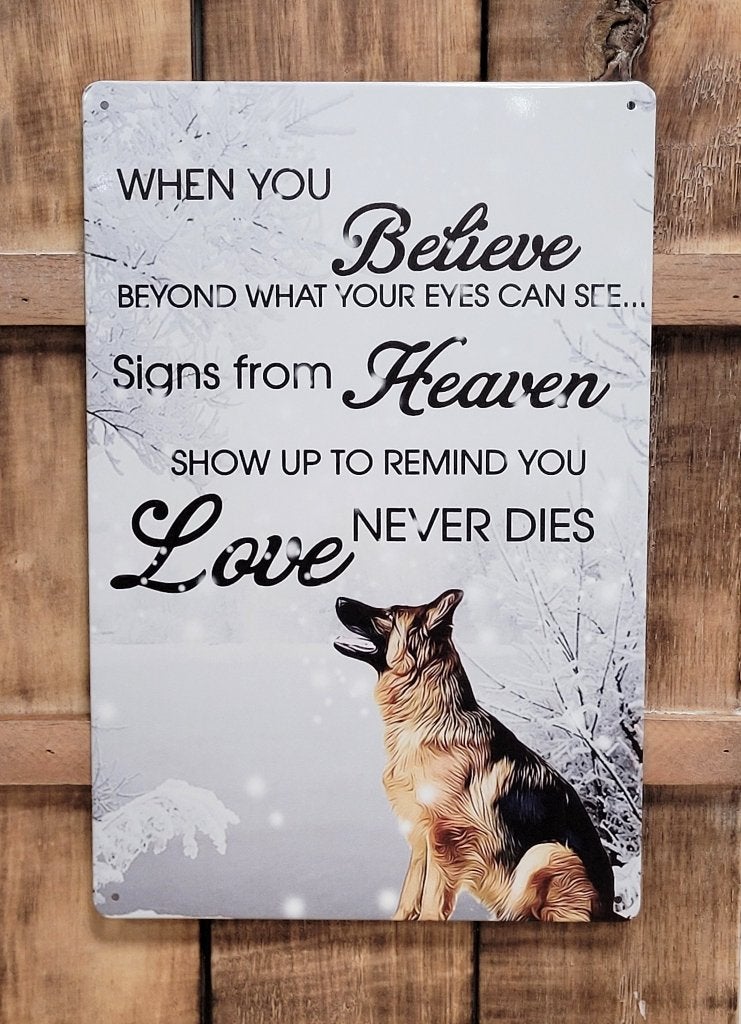 Believe heaven Duitse herder reclamebord van metaal wanddeco, Info@deconoord.nl, Deco Noord, Nieuw, Ophalen of Verzenden