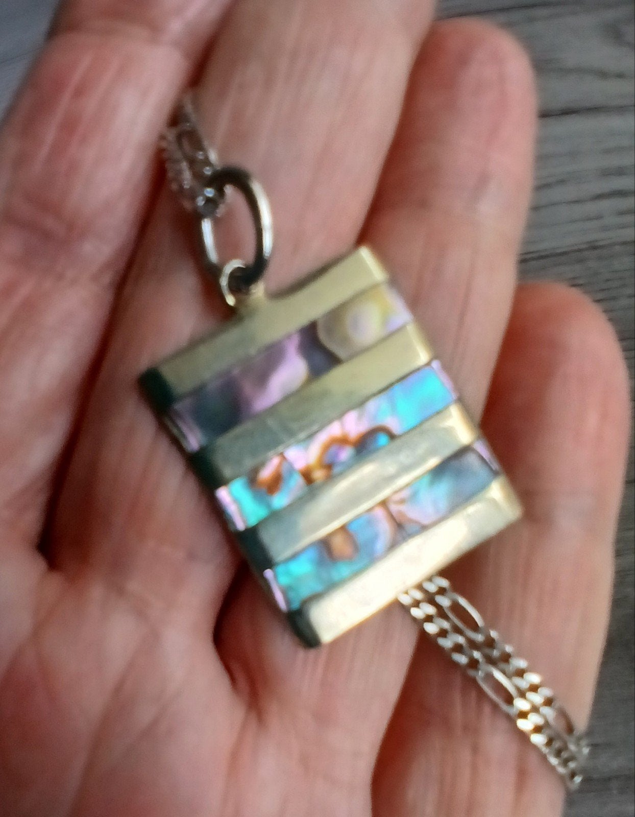 ALPACA MEXICO abalone schelp hanger incl. zilveren ketting, Gebruikt, Overige voorstellingen, Ophalen of Verzenden, Zilver