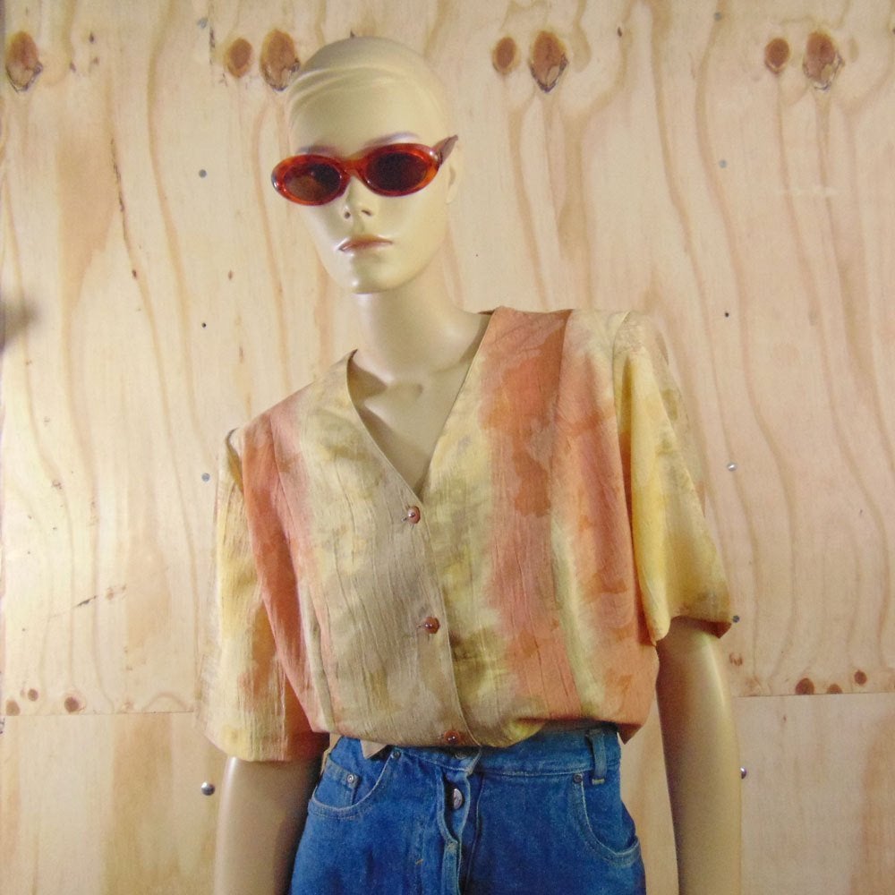 Vintage 90s blouse met V-hals maat 46, Bruin, Verzenden, Maat 46/48 (XL) of groter, Zo goed als nieuw