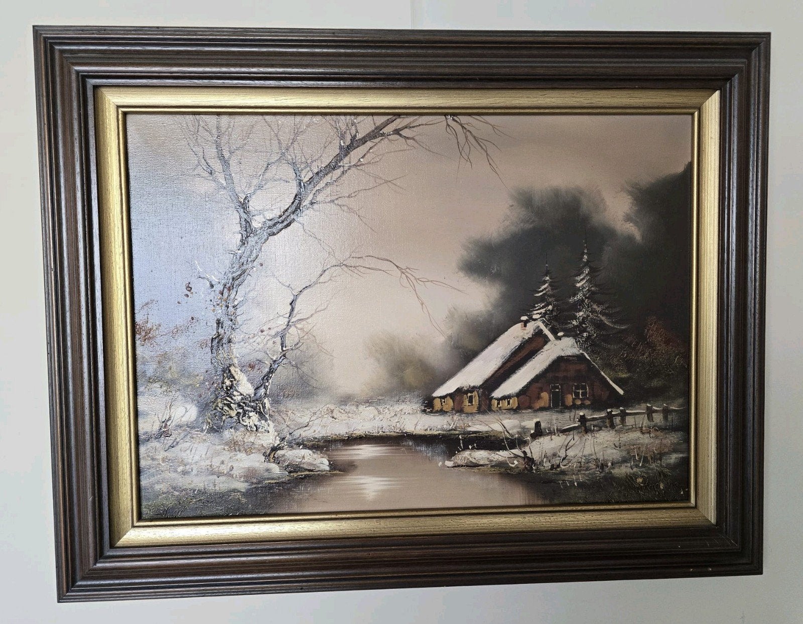 Schilderij winterlandschap in de stijl van Louis Apol, Antiek en Kunst, Ophalen, Doek, Landschap, Olieverf