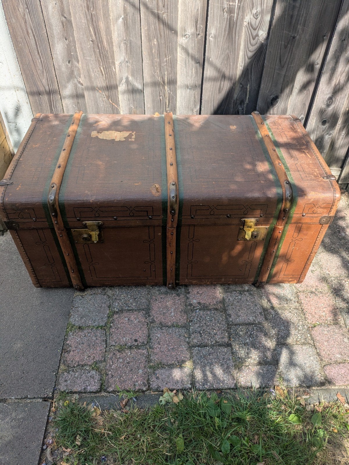 Antieke houten reiskoffer / kist / hutkoffer, Ophalen