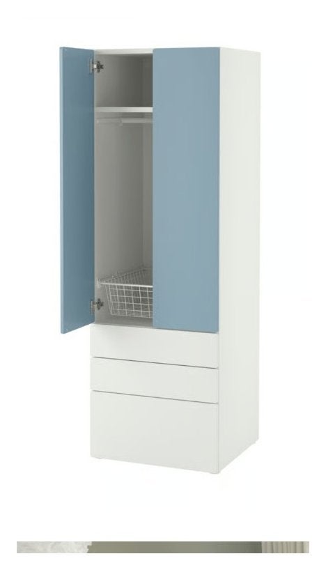 IKEA SMÅSTAD / PLATSA kledingkast wit/blauw, Ophalen, Zo goed als nieuw, Eenpersoons