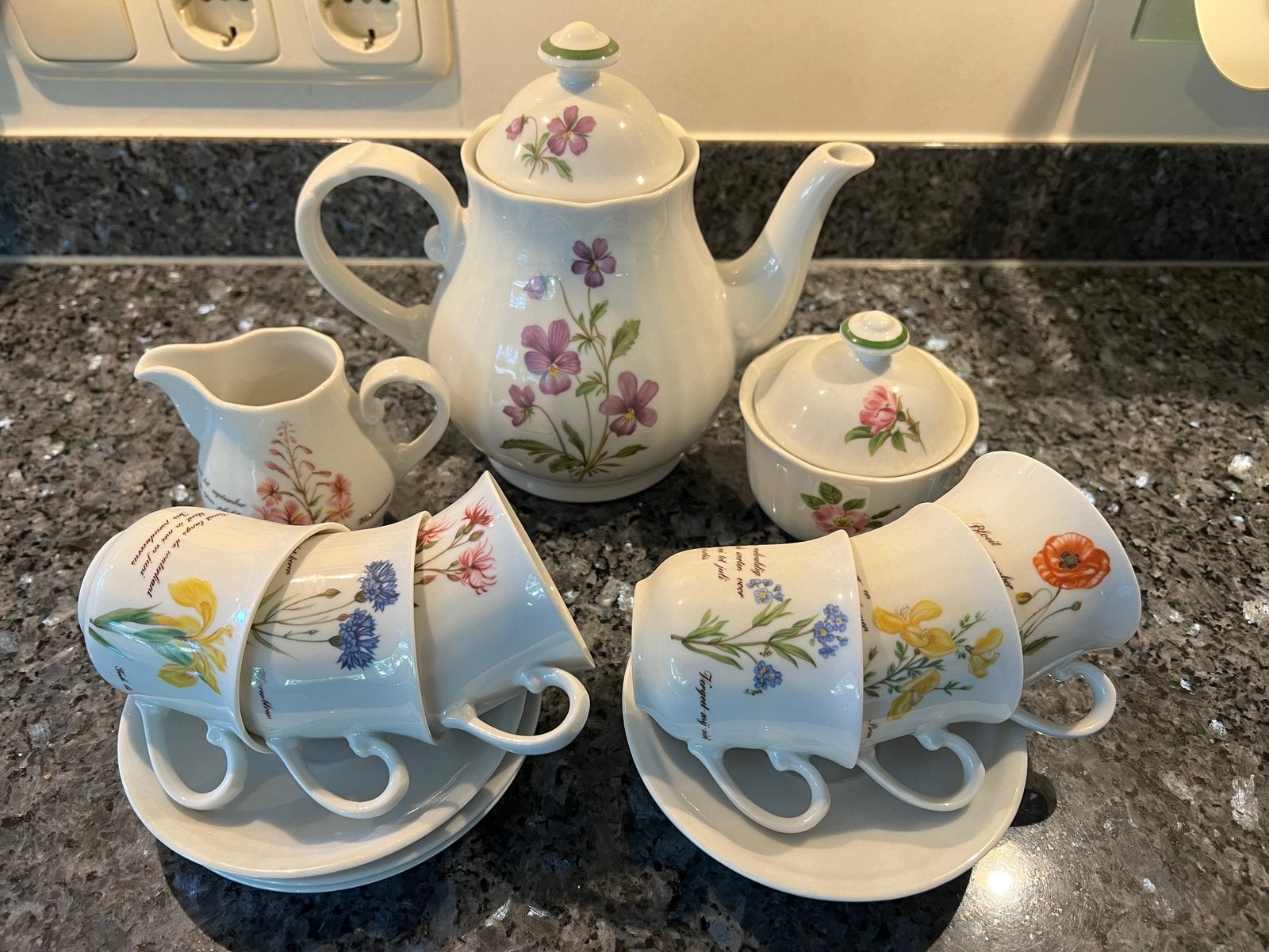 Compleet thee servies Libelle Wilde Planten Marjolein Bastin, Ophalen of Verzenden, Zo goed als nieuw, Porselein, Compleet servies