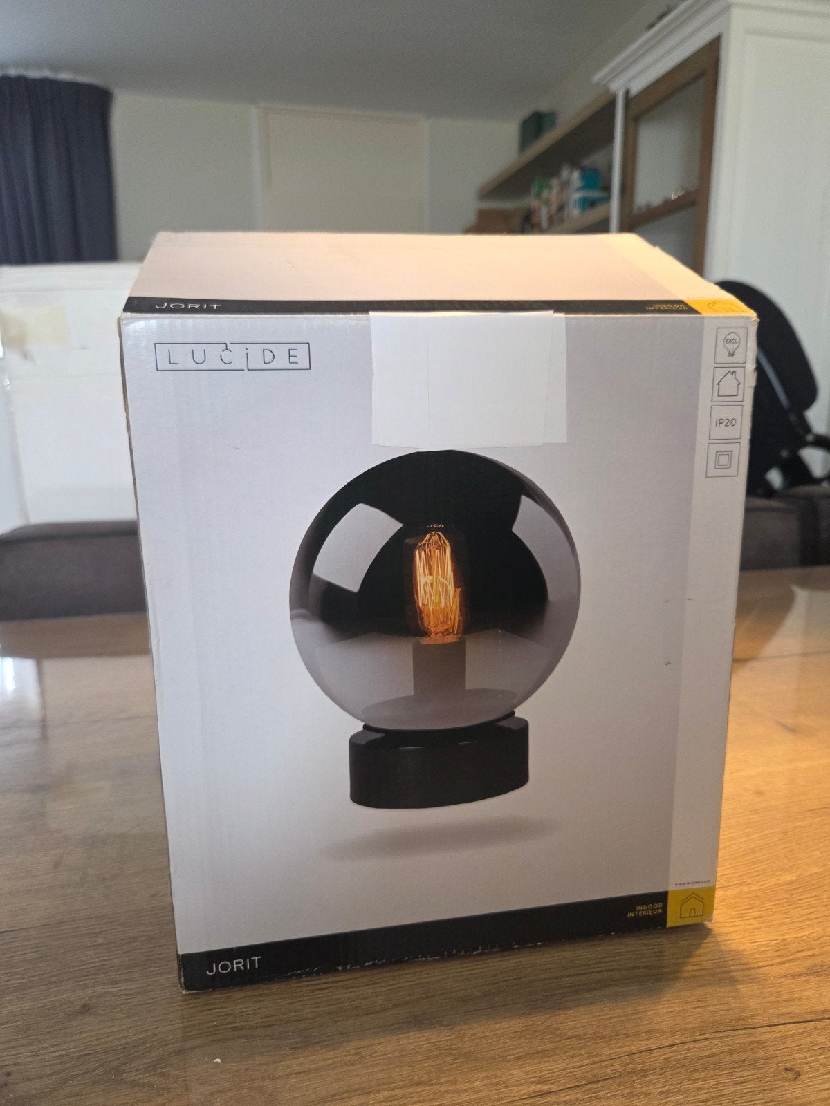 Lucide Jorit Tafellamp – Zwart/Rookglas – Nieuw in doos, Nieuw, Ophalen of Verzenden, Zwart, Lucide
