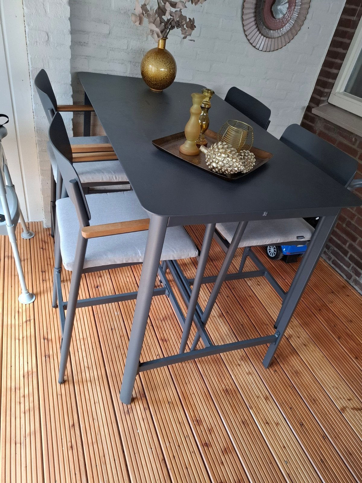 Hoge eettafel en 4 barstoelen., Huis en Inrichting, Tafels | Eettafels, Ophalen, Rechthoekig, 50 tot 100 cm