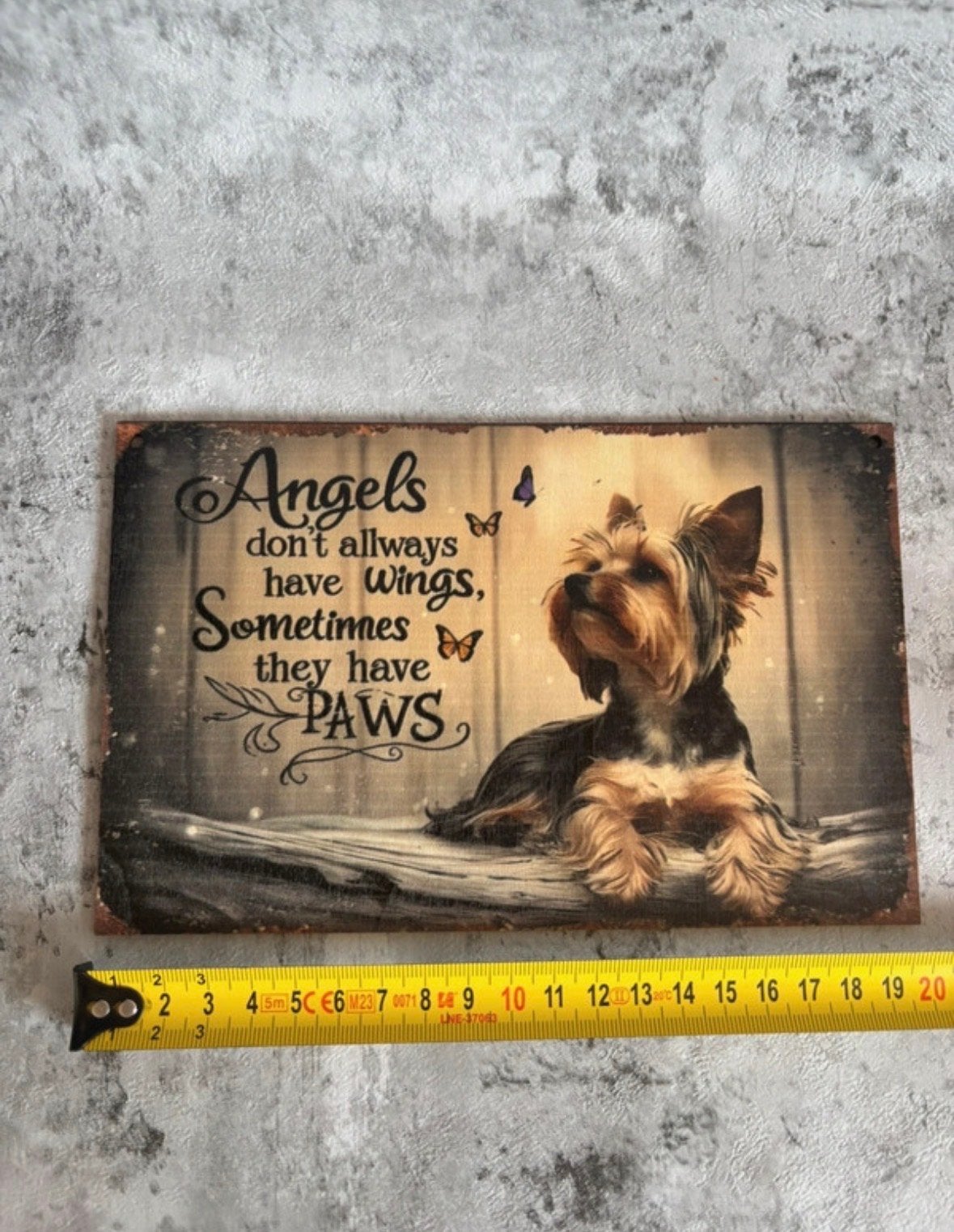 Houten bordje met Yorkshire Terrier en tekst 'Angels', Hout, Meerkleurig, Ophalen of Verzenden, Zo goed als nieuw