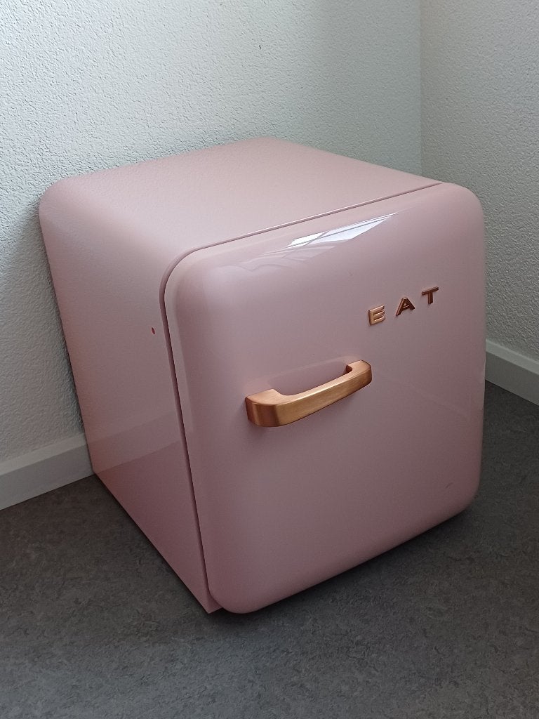 Kleine roze retro koelkast, Witgoed en Apparatuur, Koelkasten en IJskasten, Ophalen, Zonder vriesvak, Nieuw, Minder dan 75 liter