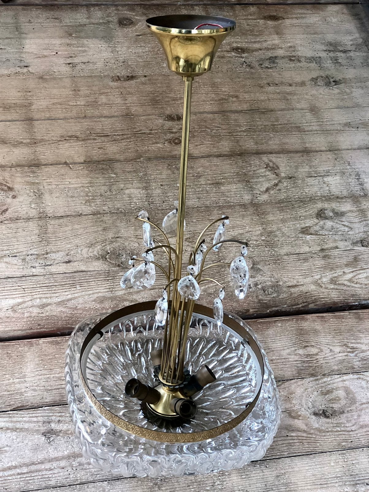 Mid Century Hollywood Regency plafondlamp lamp hanglamp glas, Ophalen, Onbekend, Hollywood Regency, Onbekend