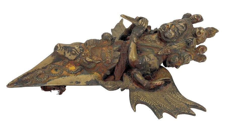 975. Bronzen phurba – rituele dolk, Thailand, 20e eeuw, Antiek en Kunst, Ophalen of Verzenden, Brons