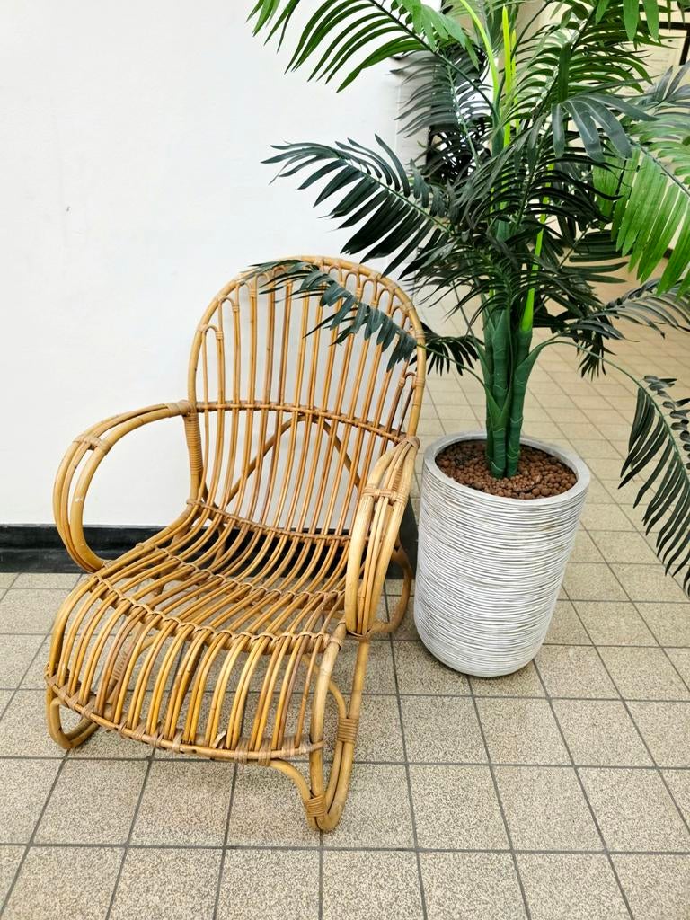 Vintage Mid-Century Modern Rohé Noordwolde Rattan Armchair, Overige materialen, Gebruikt, Bruin, Ophalen of Verzenden