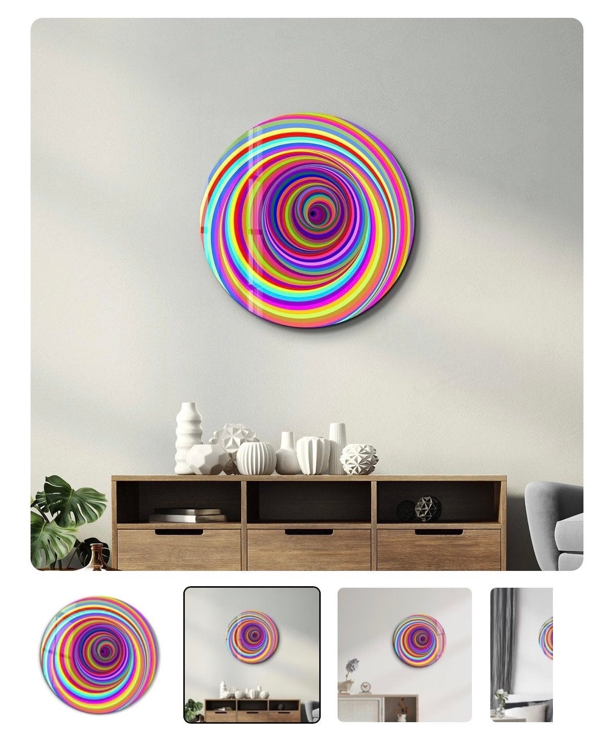 Candy Swirl | Ronde Glazen Wanddecoratie, Meerkleurig, Nieuw, Ophalen of Verzenden, Glas