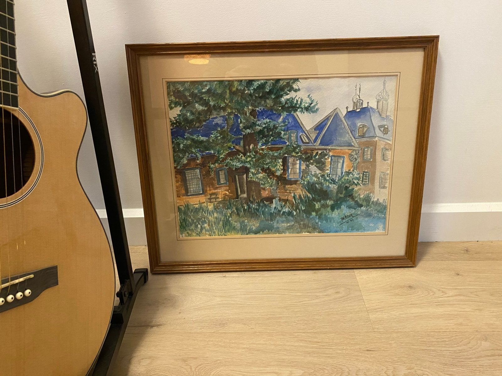 Charmant schilderij Jan Clever - Huis met blauwe daken, Antiek en Kunst, Kunst | Schilderijen | Klassiek, Ophalen of Verzenden