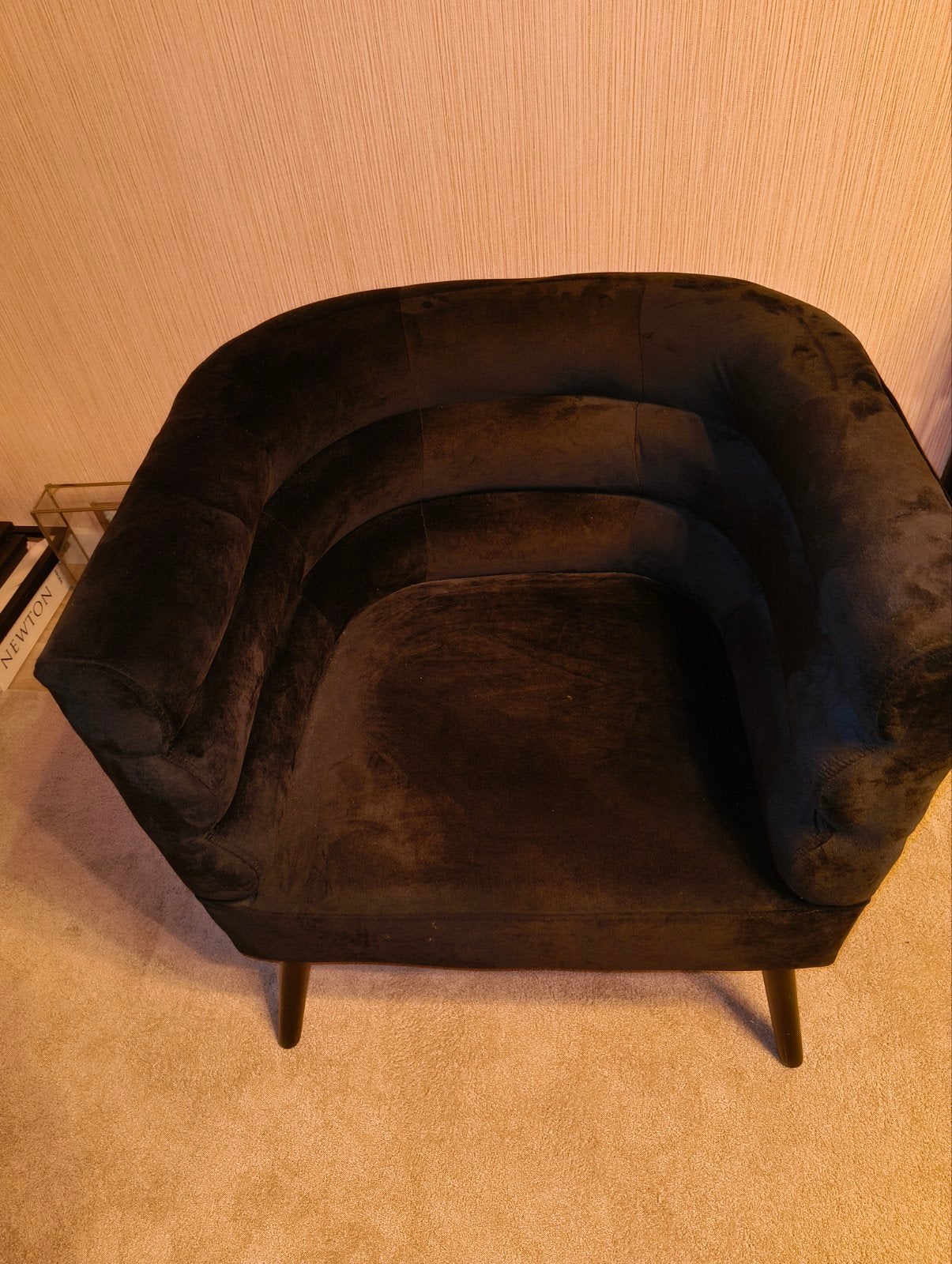 Fauteuil zwart velvet, Ophalen, Zo goed als nieuw, 50 tot 75 cm
