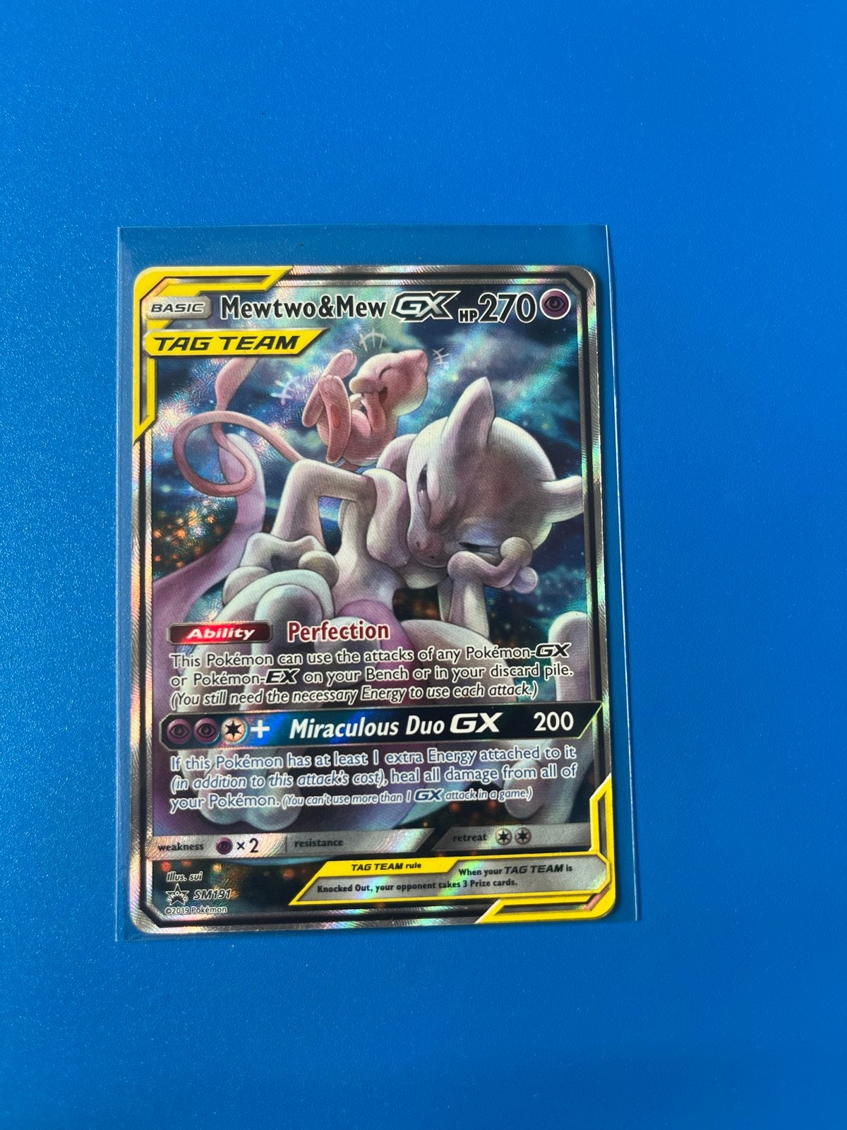 Mewtwo & Mew GX Pokémon kaart - Tag Team, Ophalen of Verzenden, Zo goed als nieuw, Losse kaart