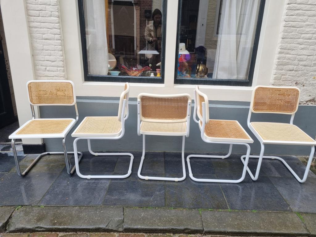 5 eetkamerstoelen Cesca Bauhaus Breuer vintage design, Ophalen, Gebruikt, Wit, Hout