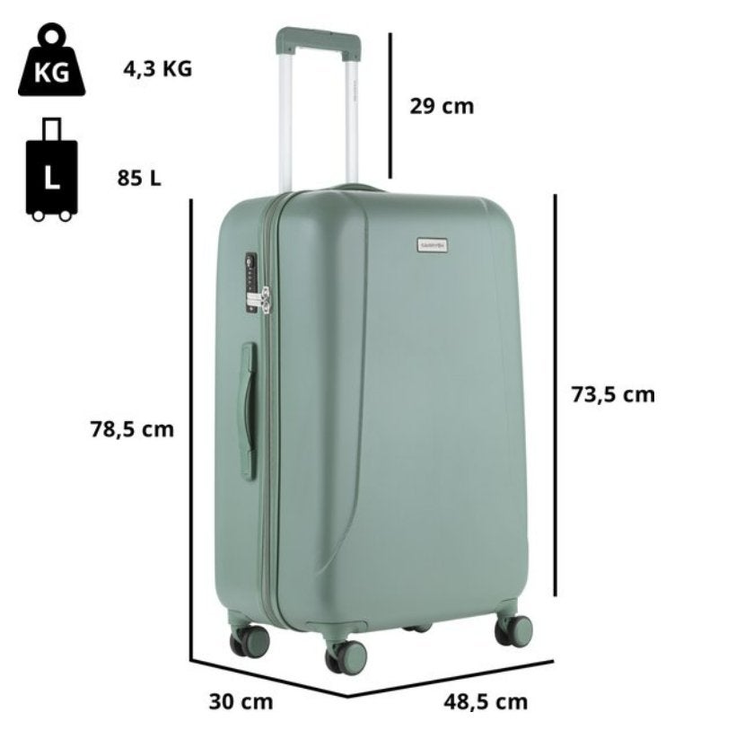 Hardcase reiskoffer (groot) in saliegroen, Hard kunststof, Zo goed als nieuw, 70 cm of meer, Ophalen