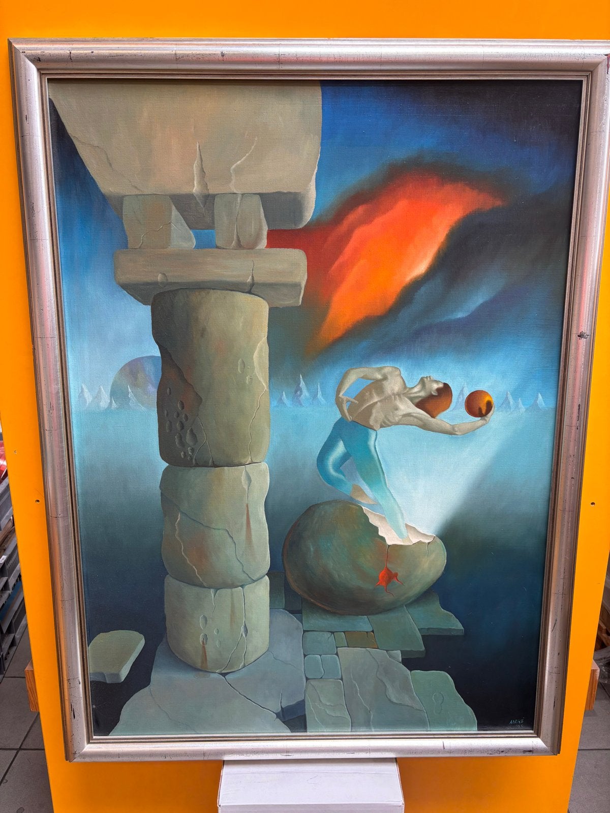 Surrealistisch schilderij André van Loon - 120 x 90 cm, Antiek en Kunst, Kunst | Schilderijen | Modern, Ophalen, Ingelijst, Overig onderwerp