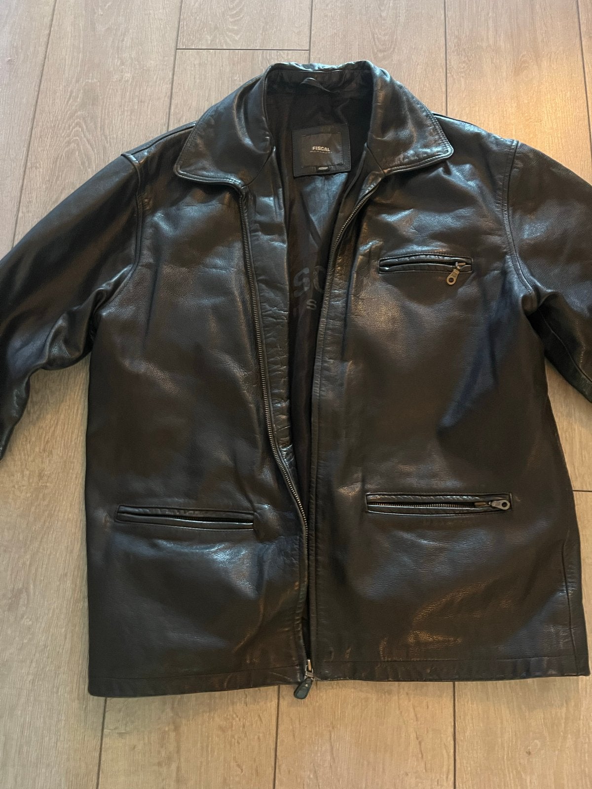 Fiscal zwarte echt leren heren jas M, Kleding | Heren, Ophalen of Verzenden, Gedragen, Maat 48/50 (M), Zwart
