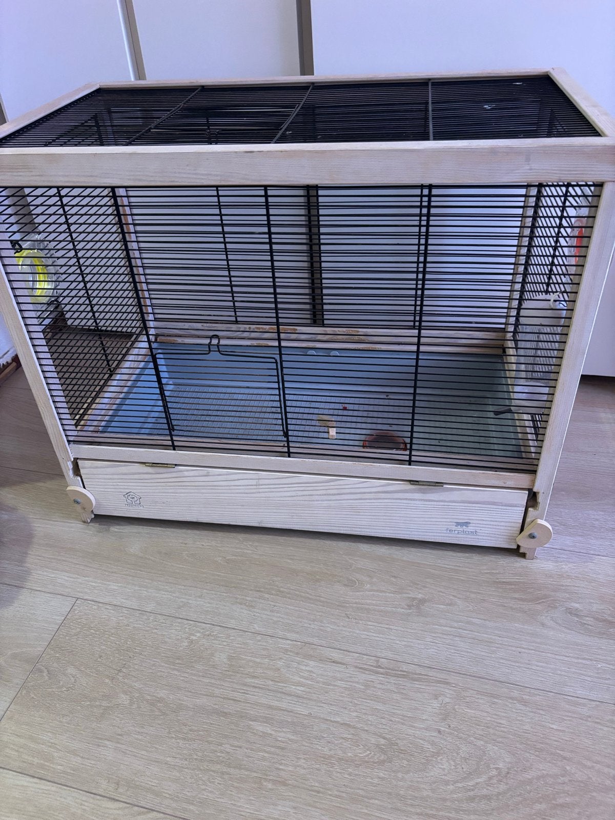 Vogelkooi kleine vogel, Ophalen, Gebruikt, Hout, Vogelkooi