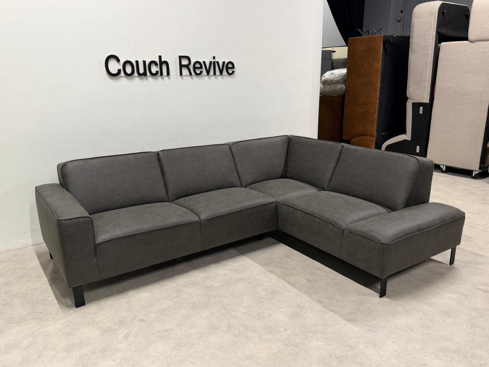 NIEUW Antraciet microleer hoekbank 265x200 | GRATIS LEVERING, Info@couchrevive.nl, -, Couch Revive, Ophalen of Verzenden