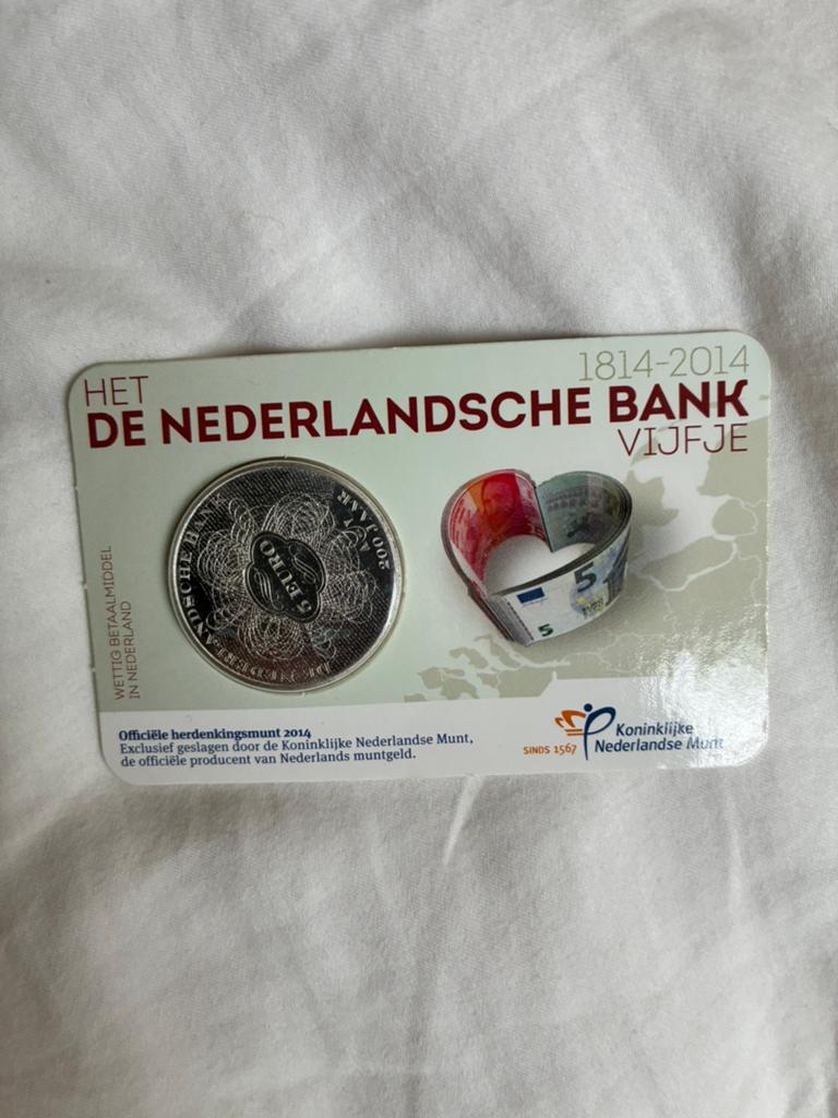 ‘Het Nederlandse Bank Vijfje' - zilveren vijfje herdenking, Koningin Beatrix, Zilver, Euro's, Ophalen of Verzenden