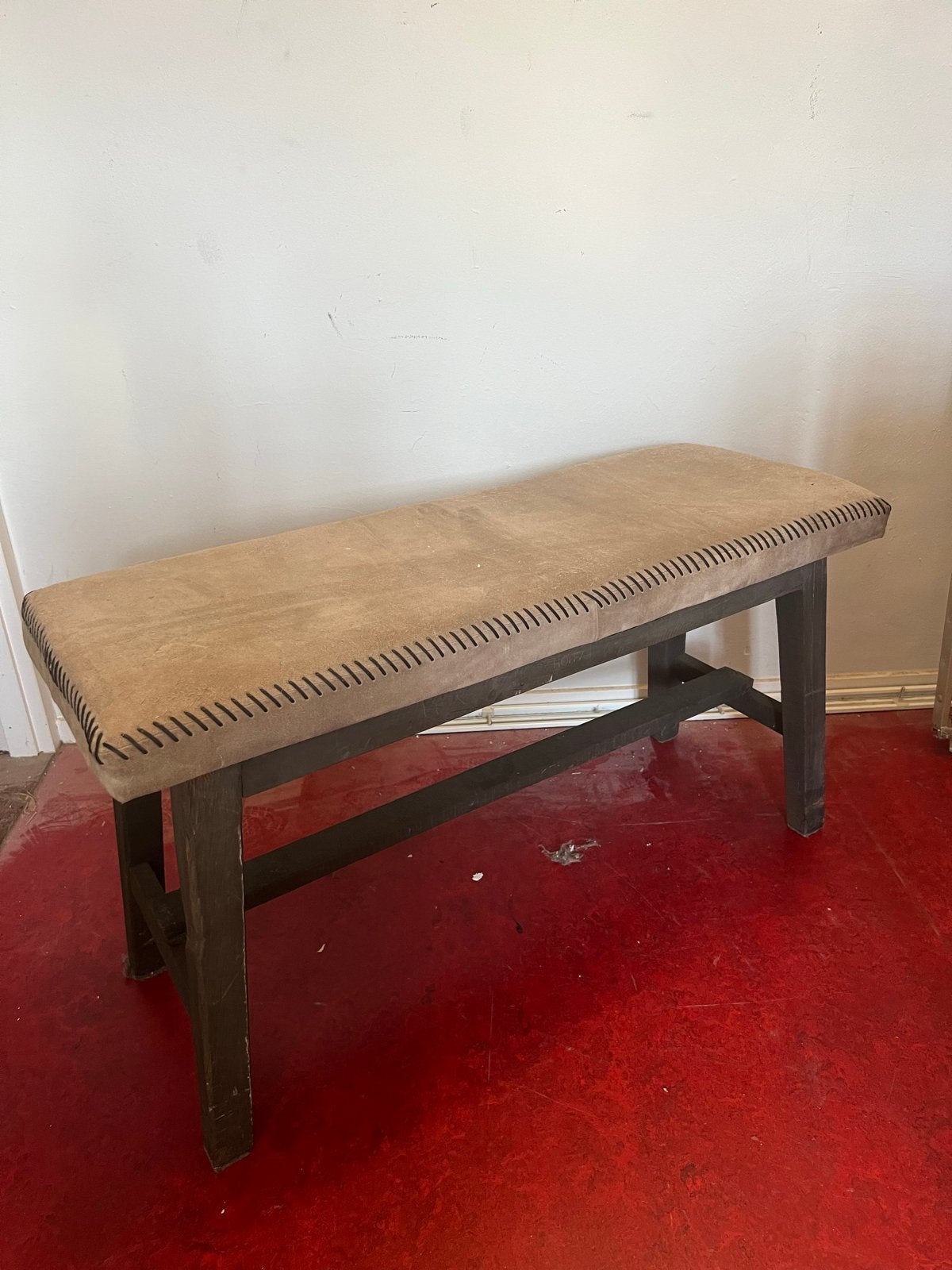 Hoffz houten bankje suede, Ophalen of Verzenden