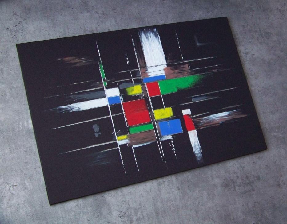Met de hand gegraveerd/geschilderd schilderij à la Mondriaan, Ophalen of Verzenden