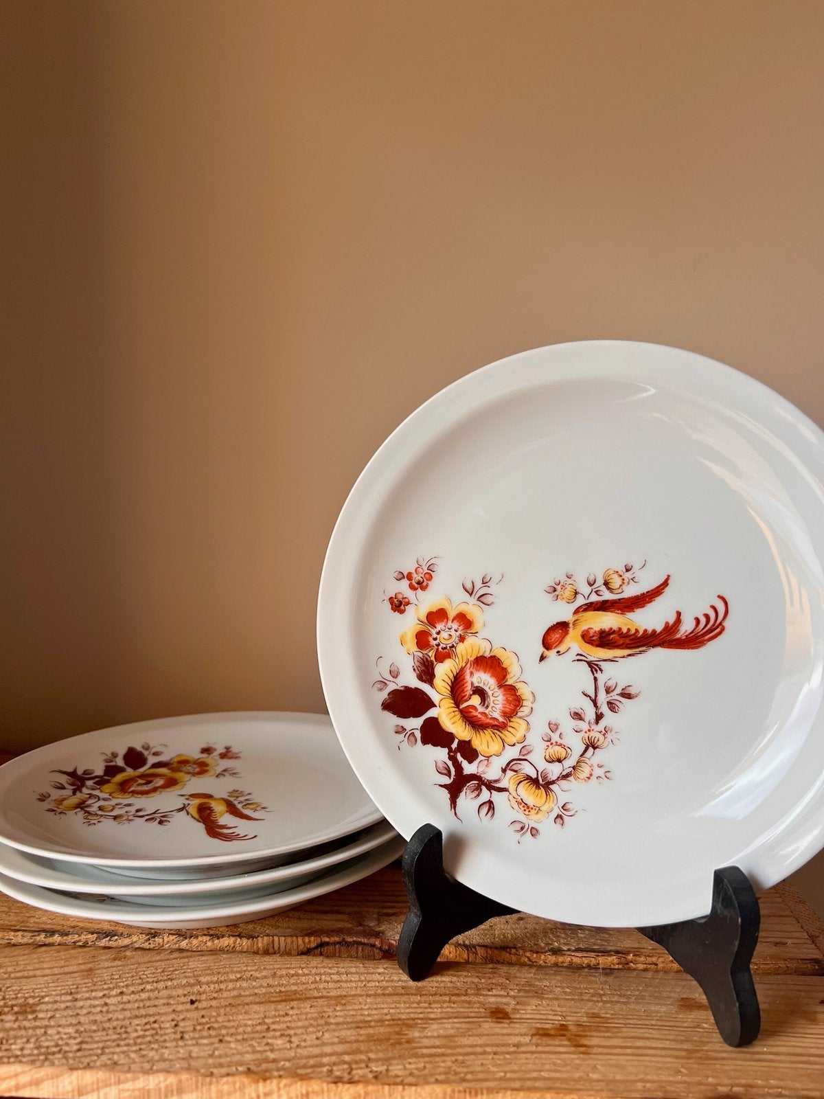 Set van 4 retro dessertbordjes Bareuther paradijsvogel, Verzenden