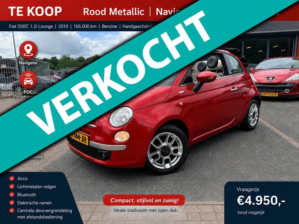 Fiat 500 C 1.2 Lounge/Cabrio/Navi/Pdc/Half Leer/Groot onderh, Auto's, Fiat, Bedrijf, Te koop, 500C, ABS, Airbags, Airconditioning