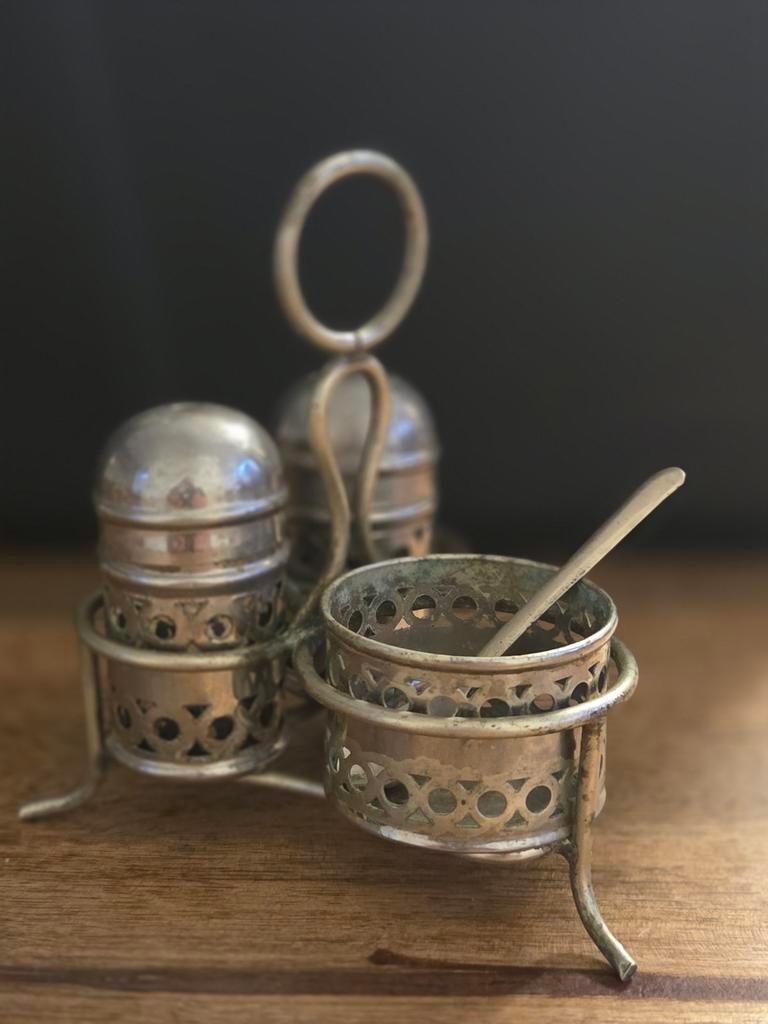 Vintage Zilverkleurige Kruidenrekje met Peper- en Zoutvaatje, Ophalen of Verzenden