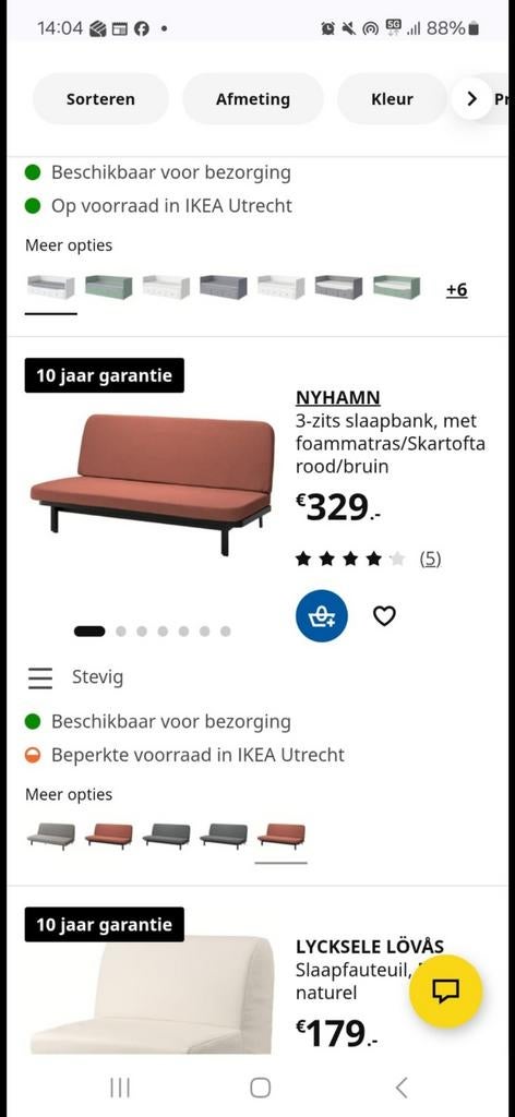 IKEA NYHAMN 3-zits slaapbank met foammatras, Ophalen of Verzenden, Tweepersoons, Rood