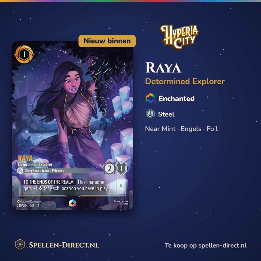 Disney Lorcana Raya Determined Explorer Enchanted Foil, Ophalen of Verzenden, Nieuw, Losse kaart, Foil