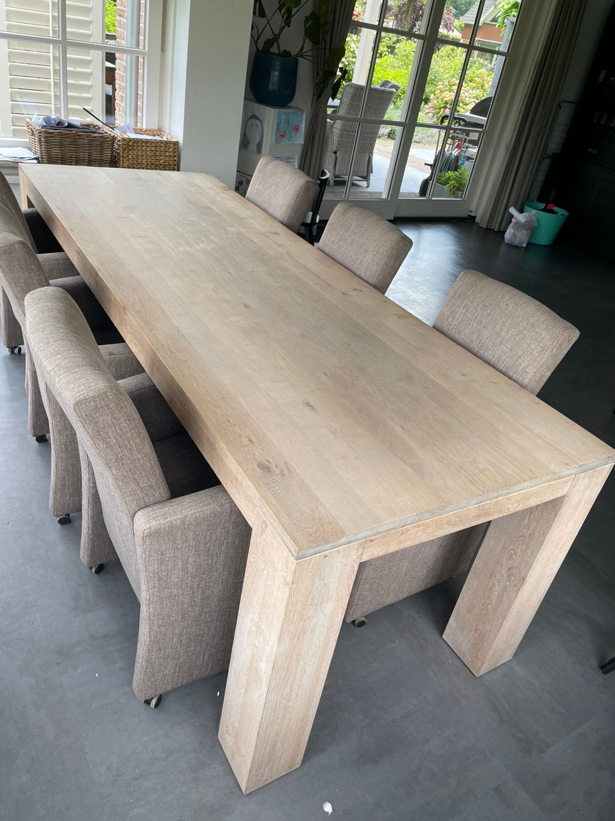 Stevige houten tafel 250x90 cm, Ophalen, 200 cm of meer, 50 tot 100 cm, Zo goed als nieuw