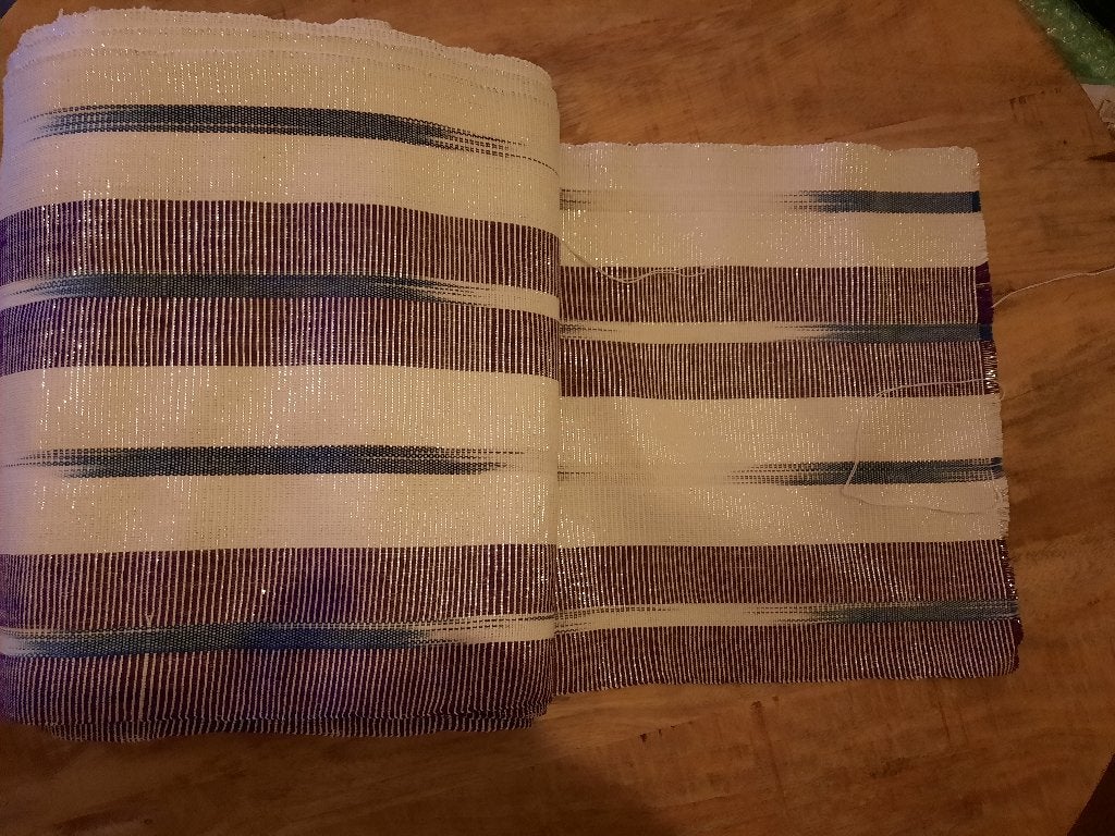 Prachtige Handgeweven Afrikaanse Stof 13-14m  Ikat & Glitter, 120 cm of meer, 200 cm of meer, Ophalen of Verzenden, Zo goed als nieuw