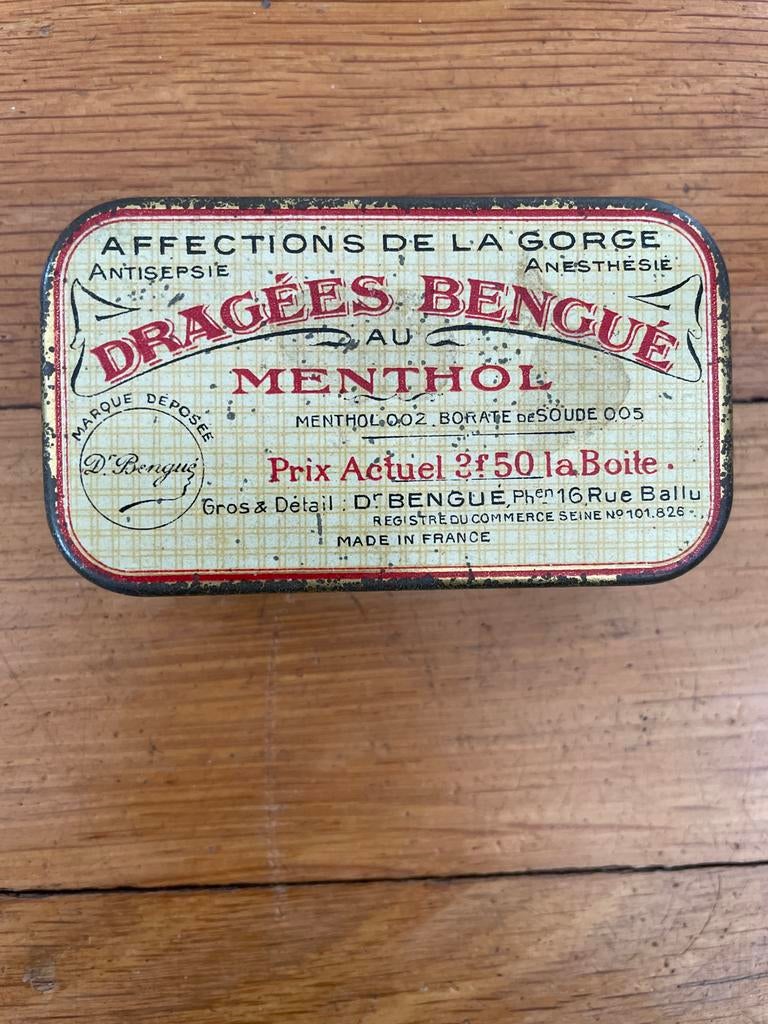 Vintage Dragees Bengué Menthol blikje - Antiek Frans, Ophalen of Verzenden, Gebruikt, Overige, Overige merken