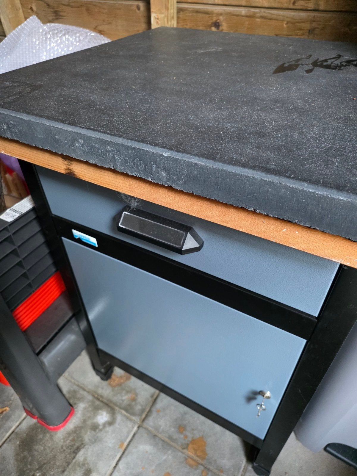 Werkbank met lade en kastje - Merk Küpper, Doe-het-zelf en Verbouw, Werkbanken, Ophalen, Gebruikt, Minder dan 70 cm
