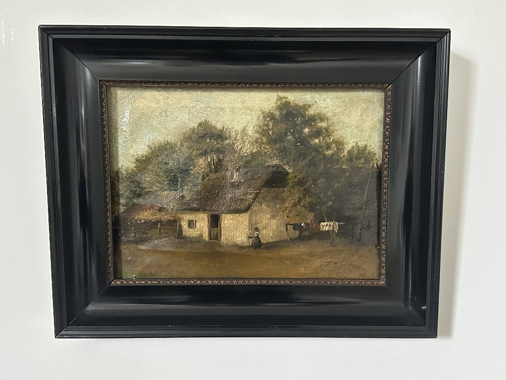 19e -eeuws olieverf schilderij, Antiek en Kunst, Doek, Bijzondere lijst, Ophalen of Verzenden, Landschap