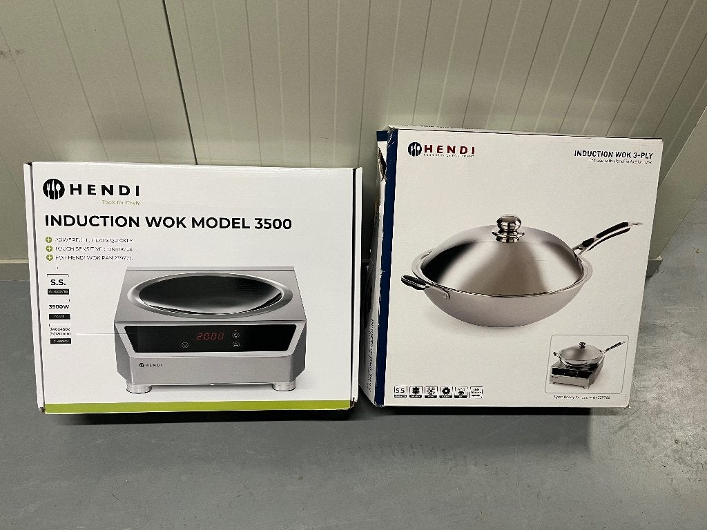 Hendi inductie wok met wokpan, Ophalen, Zo goed als nieuw, Rvs, Overige merken