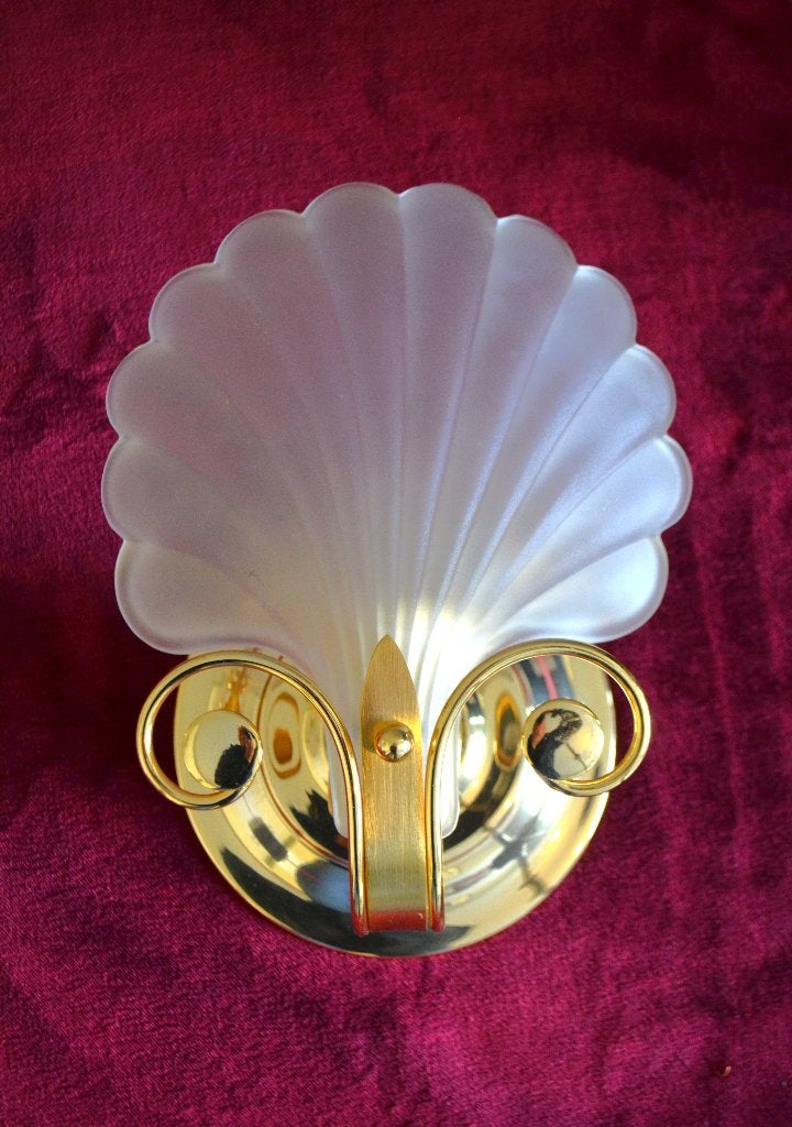 Gouden Vintage Schelplamp - Design De Knudt België - 1970, Huis en Inrichting, Gebruikt, E14 (klein), Ophalen of Verzenden, Wandlamp